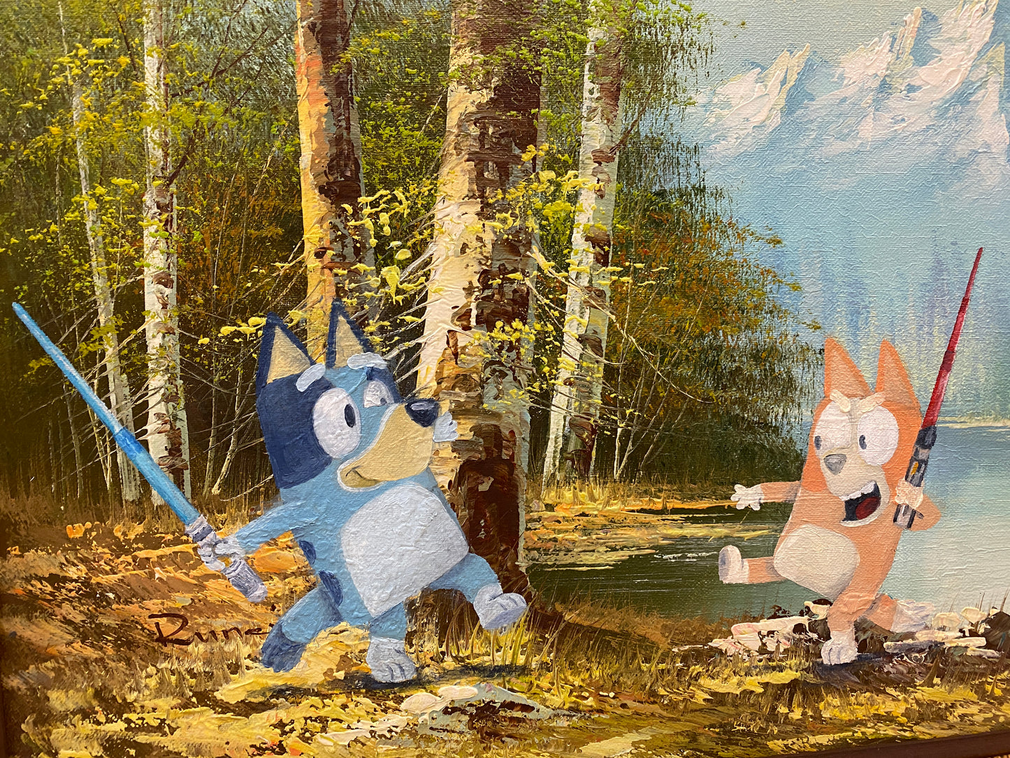 “This painting of Bluey is Called Lightsaber Battle”